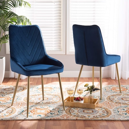 Baxton Studio Priscilla Glam and Luxe Navy Blue Velvet Upholstered and Gold Finished Metal Dining Chair Set PR 191-2PC-11786-ZORO